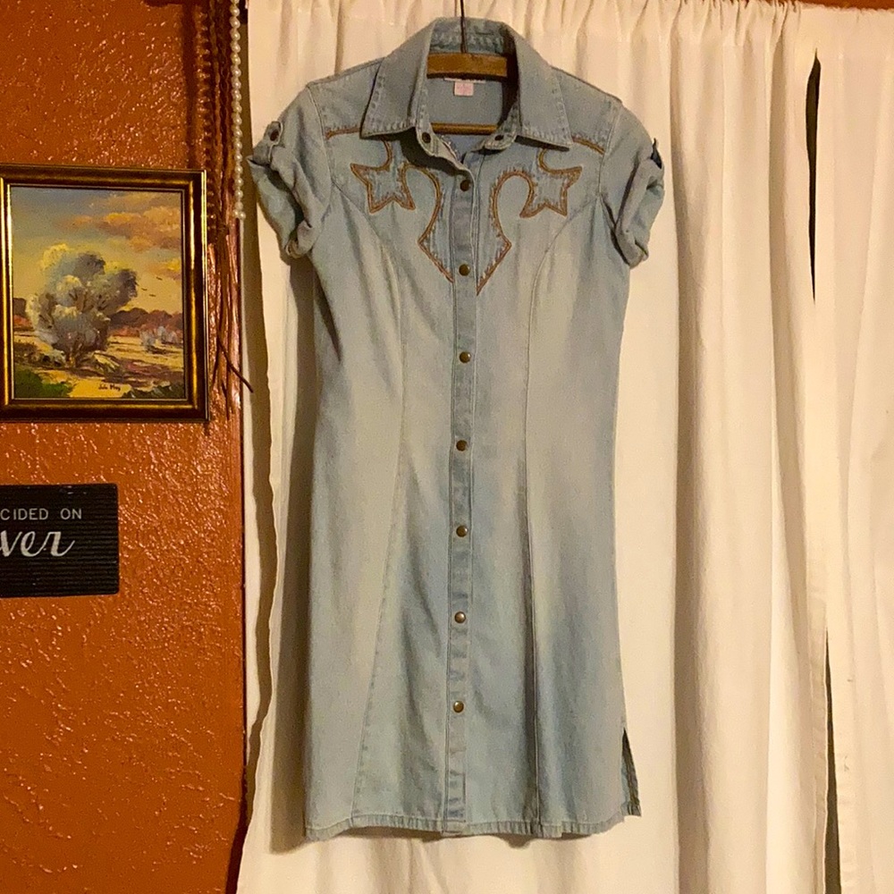 Pink Cadillac Snap Front Denim Shirt Dress S